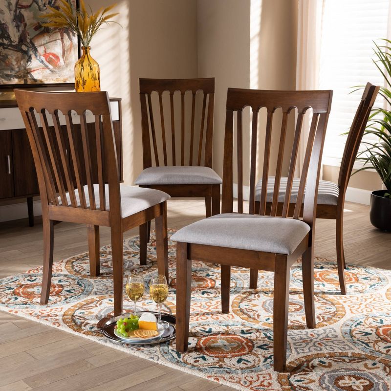 Set of 4 Minette Fabric Upholstered Walnut Finished Dining Chairs Gray/Walnut - Baxton Studio: Modern Comfort, Foam-Padded, Armless, 5 of 7