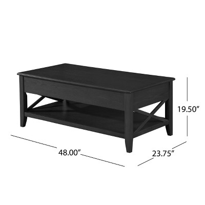 Black Farmhouse Faux Wood Lift-Top Coffee Table with Storage