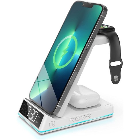 Galvanox 3 in 1 Wireless Charging Station With Alarm Clock For Apple  iPhone, AirPods & Apple Watch 15W Fast Charging