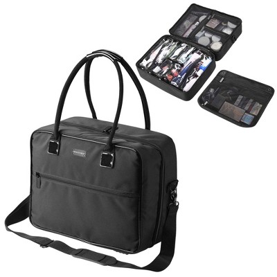 Byootique Makeup Bag Soft Sided Cosmetic Train Case 2 Layer Hangbag 4 Pouches