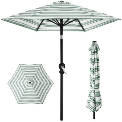 Best Choice Products 10ft Outdoor Steel Striped Market Patio Umbrella w/ Crank, Tilt Push Button, 6 Ribs