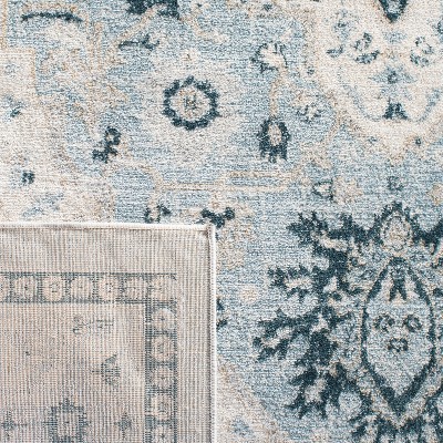 Light Blue and Cream Synthetic Runner Rug, 2'2" x 7'