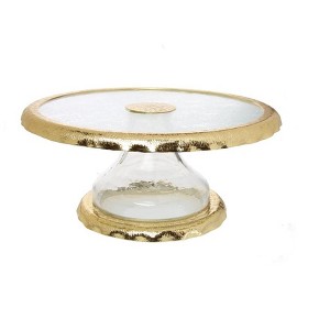 Classic Touch Glass Cake Stand with Gold Border, 13"D - 1 of 3