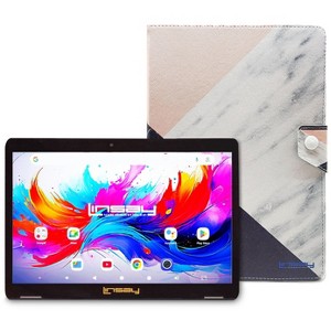 LINSAY 10.1"Octa Core  256GB Storage Android 15 Tablet with Black Pink White Marble Case - 1 of 3