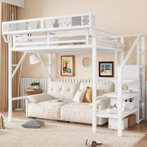 KWPZQEB Loft Bed with Storage Stairs, Heavy Duty Metal Loft Bed Frame with Built-in Storage Shelves & Wardrobe for Teens, Easy Assembly - 1 of 4