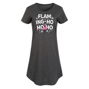 Women's Instant Message Flaming Ho Ho Ho Christmas Graphic T-shirt Dress - Heather Charcoal - X-Large - 1 of 4