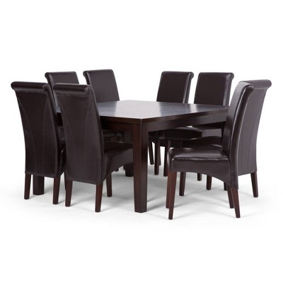 9pc Franklin Solid Hardwood Dining Set Brown - WyndenHall: Square Table, 8 Parson Chairs