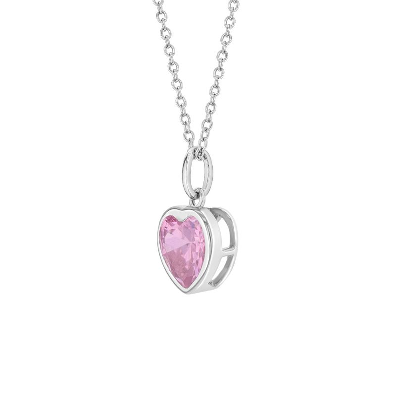 Girls' CZ Birthstone Heart Sterling Silver Necklace - In Season Jewelry, 2 of 5