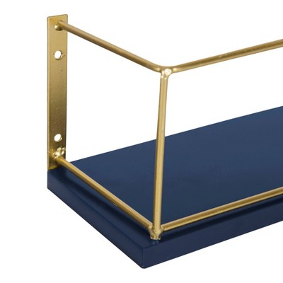 Navy Blue and Gold Chic 24" Wood and Metal Floating Wall Shelf Set