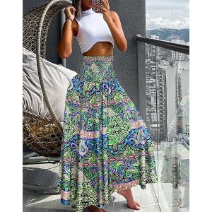 Women's Bohemian Long Flowy High Waist A Line Maxi Skirts for Women Pleated Skirts - 1 of 2