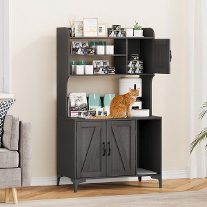 Hidden Cat Litter Box Furniture - Wooden Enclosure with Storage Shelves - 1 of 4