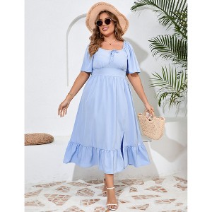 Plus Size Summer Dress for Women Square Neck Casual Boho A Line Maxi Dress - 1 of 4