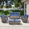 Belord High Back Outdoor Furniture with 6-Inch Thick Cushion, Patio Furniture Set with Fire Pit Table & Swivel Chair, 8PCS Wicker Conversation Set - 3 of 4