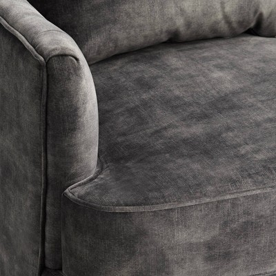 Charcoal Gray Velvet Handcrafted Accent Chair with Lumbar Pillow