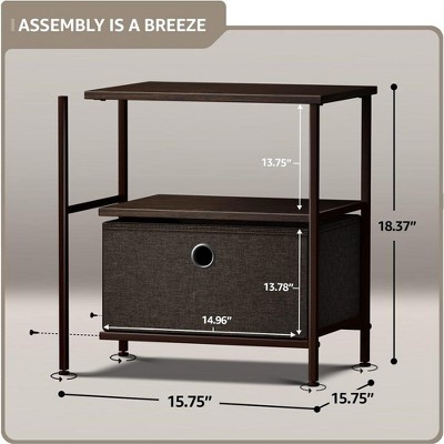 Sorbus Brown Steel Frame Nightstand with Fabric Drawer