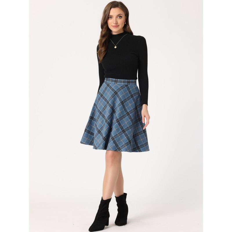 Allegra K Women's Plaids Vintage Tartan Elastic Waist Knee Length A-Line Skirt, 3 of 7