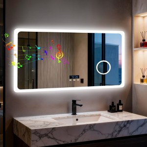 ARTLOGE 80/100/120cm Bluetooth Lighted Bathroom Mirror 3X Magnifying Glass Dimmable LED Makeup Mirror Wall Mirror - 1 of 4
