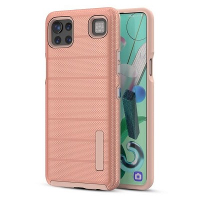 MyBat Fusion Protector Cover Case Compatible With Cricket Grand LG K92 5G - Rose Gold Dots Textured / Rose Gold