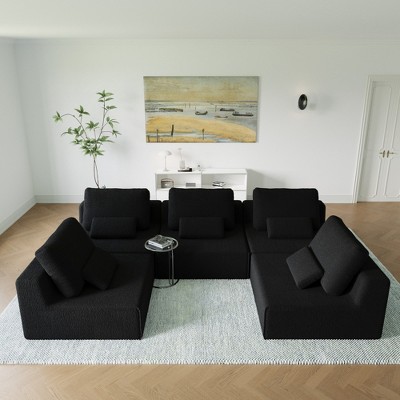 125'' Modular Convertible Compressed U-Shaped Sectional Sofas with Foam-Filled Deep Seats, Free Combination Available in 3 Colors