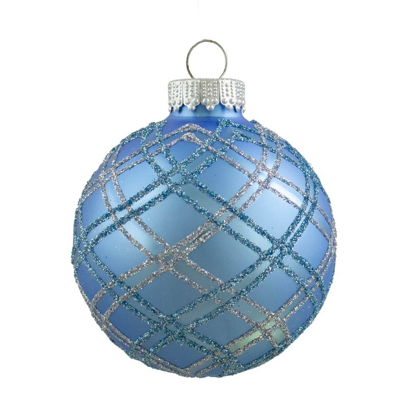 Northlight 4ct Blue and Silver Plaid Glitter Glass Christmas Ornament Ball Set 2.75" (70mm), 3 of 4