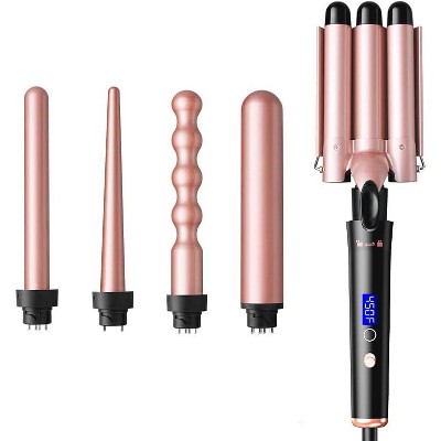 YEVYO 5 in 1 Curling Wand Set with LED Display Temperature, Curling Iron Set with 5 Interchangeable Ceramic Curling Wands - Black