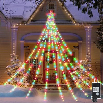 WOPET 350 LED Christmas String Lights - 25.8ft Star Waterfall Lights with 8 Modes for Indoor/Outdoor Holiday Decor, Multicolor