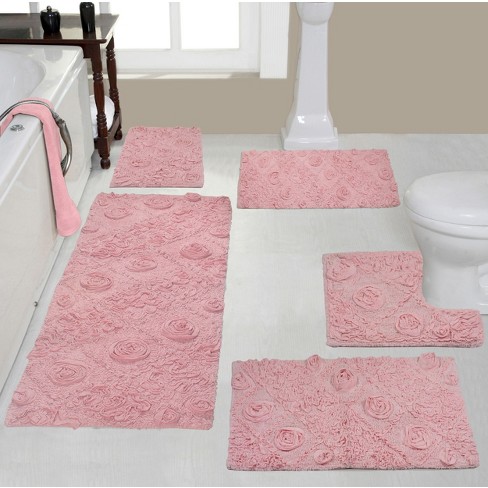 Home Weavers Inc Radiant Collection Pink Cotton 2 Piece Bath Rug Set