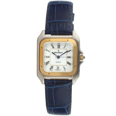 Peugeot Women's Watch 36mm Square Tank Shape Blue Leather Strap Watch