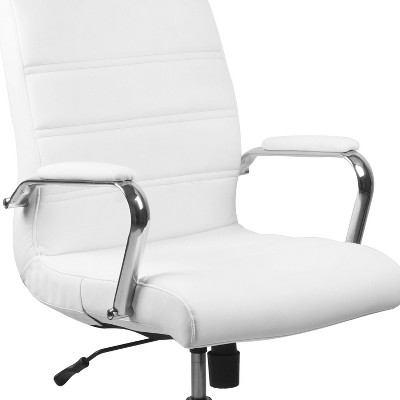 Sleek Mid-Back White LeatherSoft Executive Swivel Chair with Chrome Base