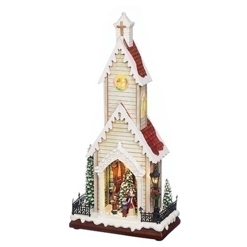 Roman 19" LED Musical Rotating Christmas Tree Church Battery Operated Figurine, 1 of 2