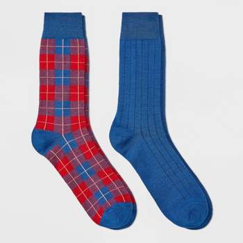 Men's Plaid Novelty Crew Socks 2pk - Goodfellow & Co™ Red/Blue 7-12