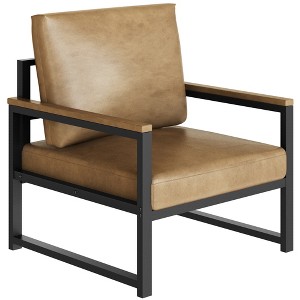 Hooseng Modern Style Living Room Accent Chair With Faux Leather Upholstery And High Density Sponge Padding, Cozy Armchair With Robust Metal Frame - 1 of 4