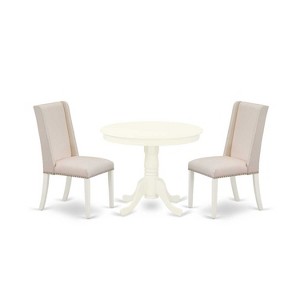 HomeStock 3-Pc Linen White Finish Solid Wood Top - Round Upholstered Dining Room Set - Seats 4 - 1 of 4