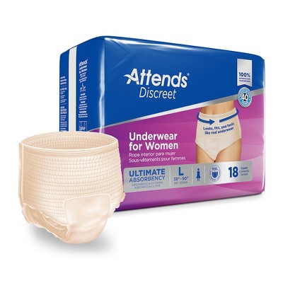 Attends Discreet Incontinence Underwear for Women, Maximum Protection, Large, 72 Count