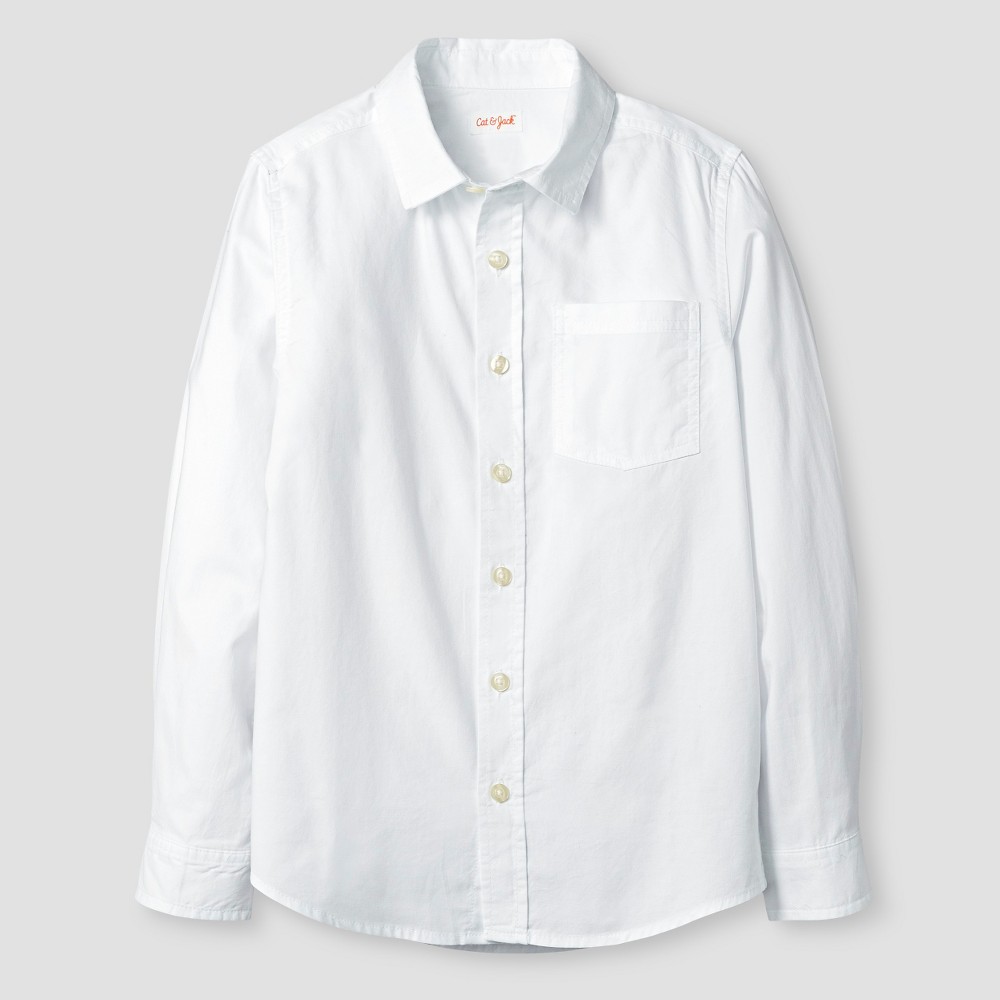 size Large Boys' Long Sleeve Button-Down Oxford Shirt - Cat & Jack White