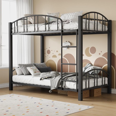 Metal Bunk Bed Twin Over Twin, Heavy Duty Bunkbeds Frame with Arched Guardrail and Safety Ladder - image 1 of 4