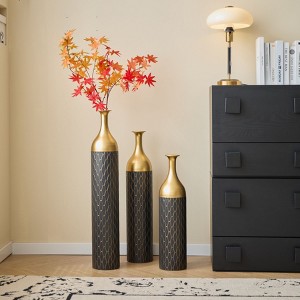 AZL1 Life Concept Decorative Vase 3 Piece Metal Geometric Cylinder Embossed Pattern for Gift Wedding Home Floral Display, Gold, 19.52"*7.49"*34.55" - 1 of 4