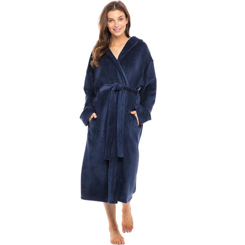 Women's Soft Plush Fleece Robe with Hood, Warm Lightweight Hooded Bathrobe, 3 of 7