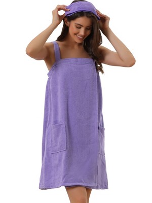 cheibear Women's Towel Wrap Dress Robe Sleeveless Bathrobe with Strap for Gym Shower Spa