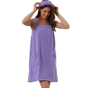 cheibear Women's Towel Wrap Dress Robe Sleeveless Bathrobe with Strap for Gym Shower Spa - 1 of 4
