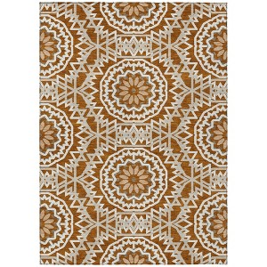 Orange Copper And Beige Floral Medallion Washable Indoor Outdoor Area Rug - 1 of 4