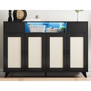 2-Drawer 2-Door Sideboard Cabinet with LED Lights & Power Outlet - Iron & MDF Storage Console Table with Adjustable Shelves, for Dining Room - 1 of 4