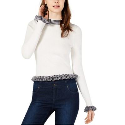 French Connection Womens Alexa Ruffle Trim Pullover Sweater