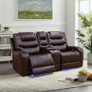 MAYEERTY Power Reclining Loveseat, Electric 2-Seat Leather Recliner with USB Charging, Storage & Cup Holders for Living Room, Brown - 1 of 4