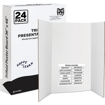 Trifold Poster Board 36" x 48" White Presentation Board - Self-Adhesive Science Subtitles included - For School, Fun Projects & Business Presentations