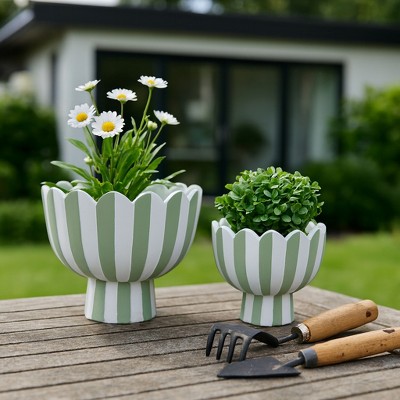 Striped Flower Planter Pots for Home or Garden Decor - Modern Pots Perfect for Indoor or Outdoor Plants - Set of 2: Ceramic, Round, Freestanding, 8"