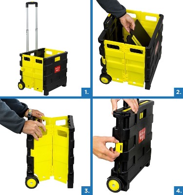 Compact Black and Yellow Folding Utility Cart with Telescoping Handle