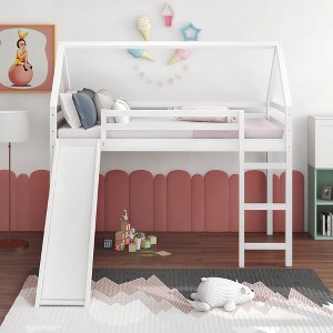 NicBex Twin Size Bunk Bed Roof Shape Loft Bed Pine Bed Frame with Slide, Ladder and Full Length Guardrail, No Box Spring Required - 1 of 4