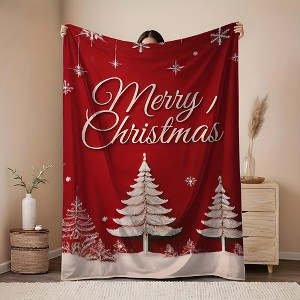 Lomsoe Red Christmas Blanket with Snowflake & Pine Tree Pattern - Soft Flannel Blanket,Christmas Gift - 1 of 4