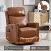 Red Genuine Leather Heat Massage Manual Recliner Chair with Rocker and Swivel for Living Room - 3 of 4